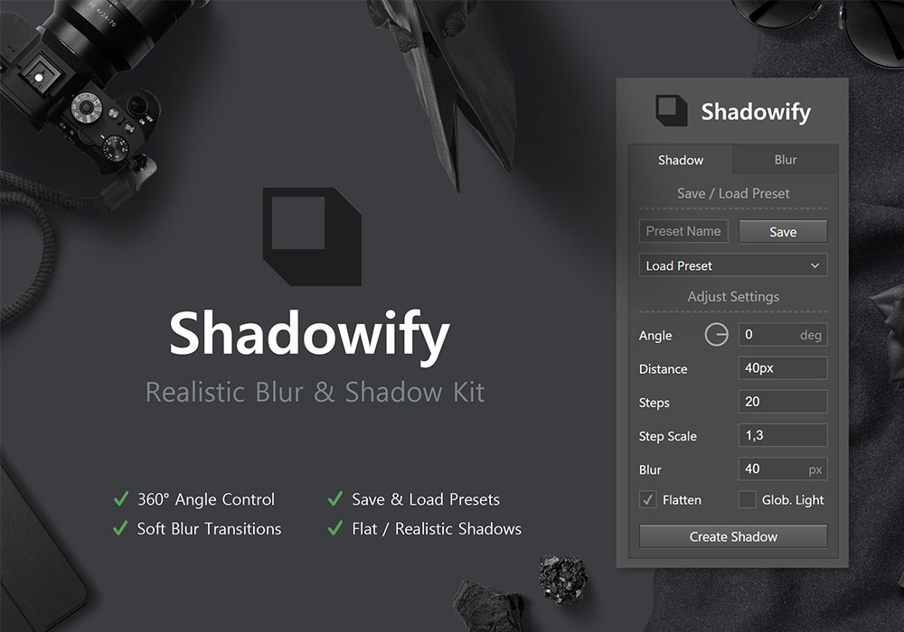 逼真的模糊和阴影PS插件 Shadowify插图